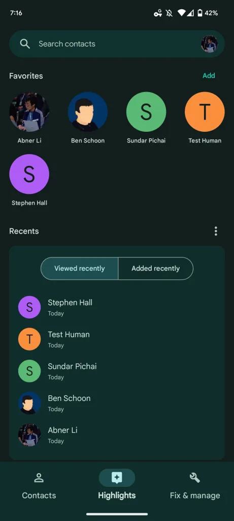 谷歌新版 Google Contacts 引入“Highlights”标签页